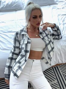 Eilly Bazar chaqueta de cuadros con bolsillo con botón - Blanco y Negro - Ver 5