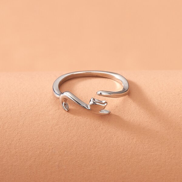 

Cartoon Animal Decor Cuff Ring, Silver