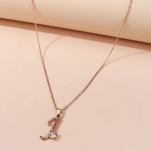 

Rhinestone Letter Charm Necklace, Rose gold