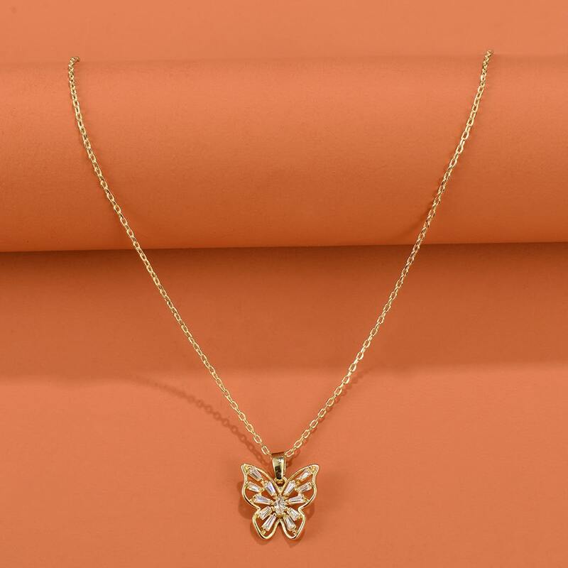 

Rhinestone Butterfly Charm Necklace, Gold