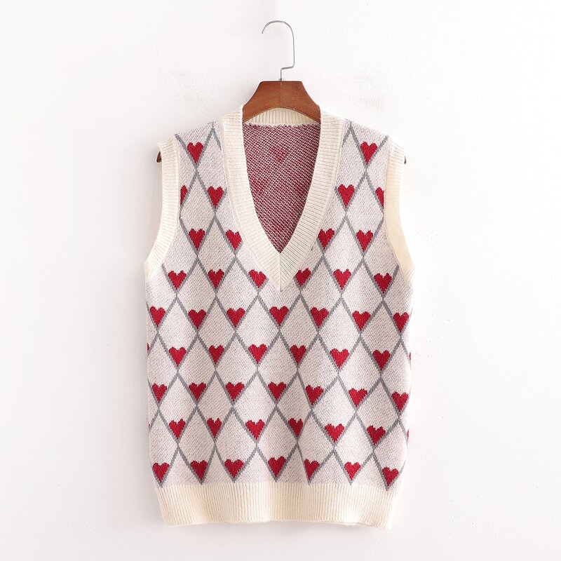 

Argyle & Heart Pattern Sweater Vest, White