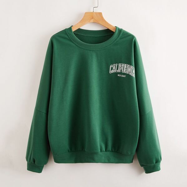 

Drop Shoulder Letter Graphic Pullover, Green
