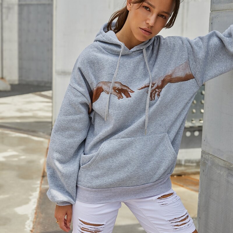 

Gesture Graphic Oversized Hoodie, Light grey