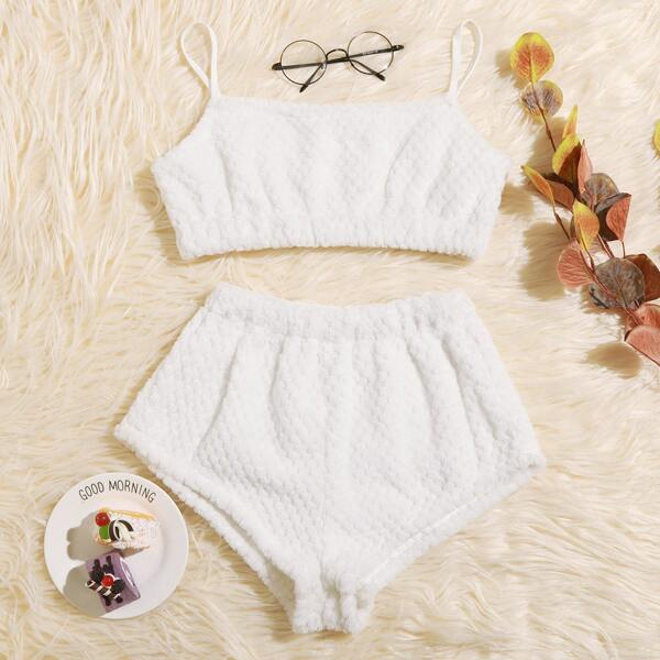 

Solid Cami Top & Shorts Pajama Set, White