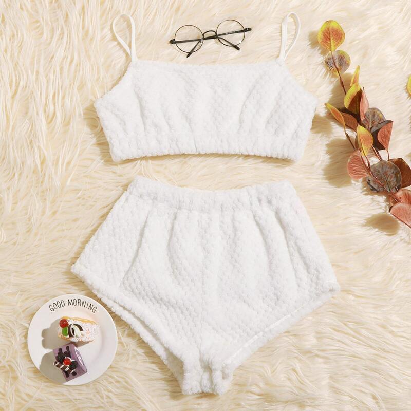 

Solid Cami Top & Shorts Pajama Set, White