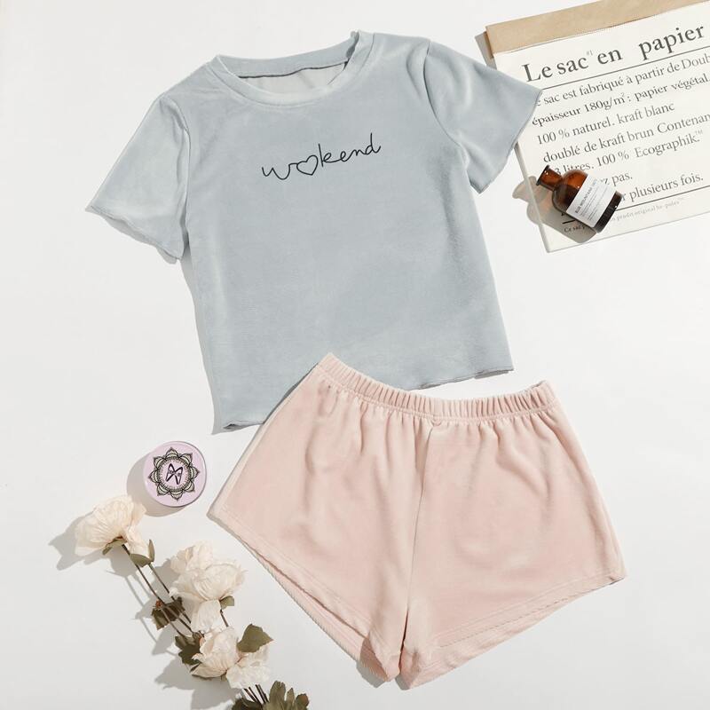 

Letter Graphic Tee & Shorts PJ Set, Multicolor