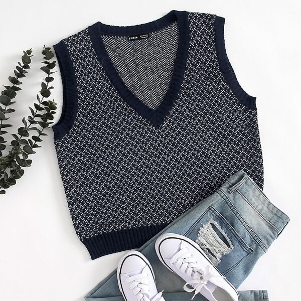 

V Neck Sweater Vest, Navy blue