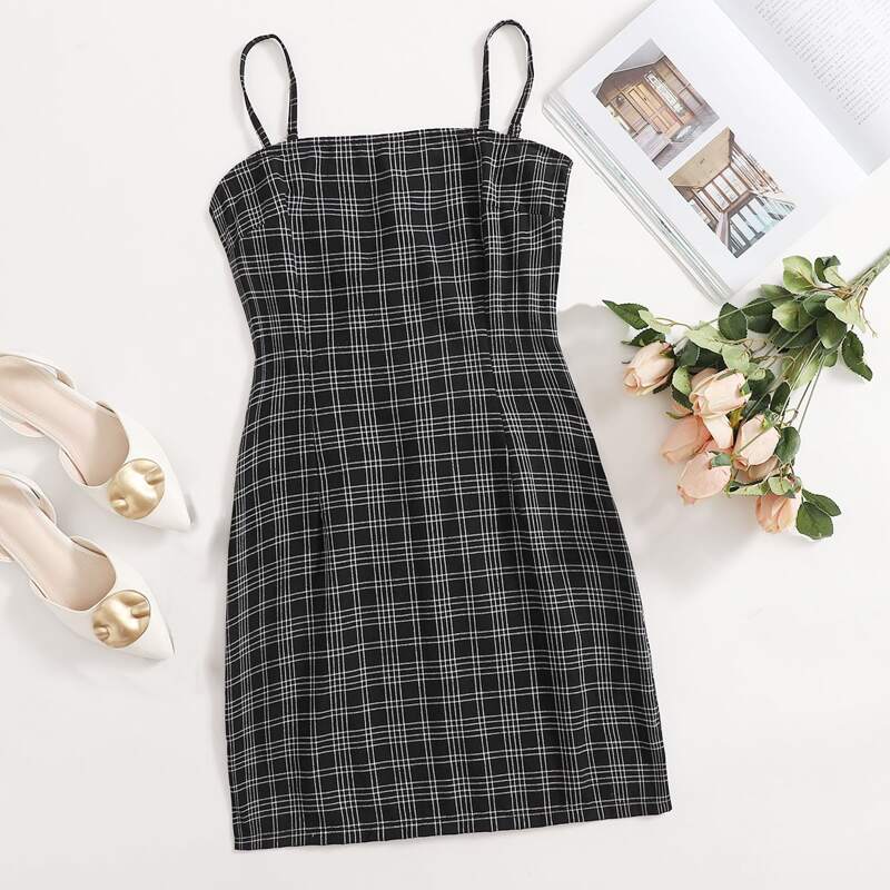 

Plaid Cami Dress, Black
