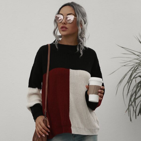 

Color Block Drop Shoulder Sweater, Multicolor