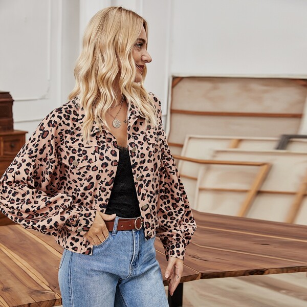 

Leopard Print Drop Shoulder Jacket, Multicolor