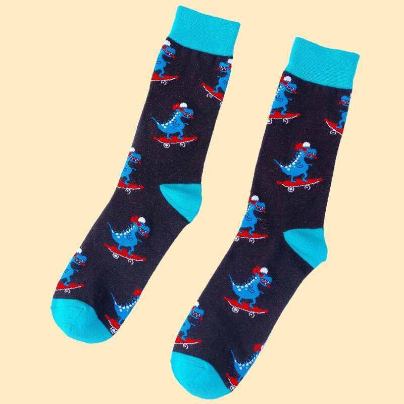 

1pair Christmas Dinosaur Print Socks, Multicolor
