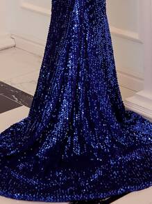 Missord Off Shoulder Mermaid Hem Sequin Prom Dress - Royal Blue - View 7