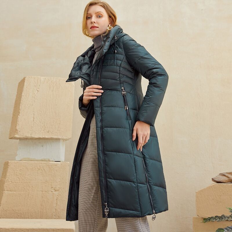 

Zip Up Drawstring Hooded Puffer Coat, Dark green