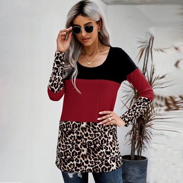 

Colorblock Cheetah Panel Contrast Lace Tee, Multicolor