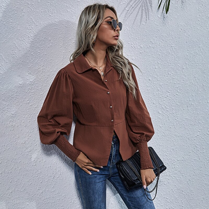 

Shirred Cuff Gigot Sleeve Blouse, Chocolate brown