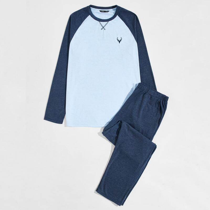 

Guys Animal Embroidery Raglan Sleeve Tee & Pants PJ Set, Blue