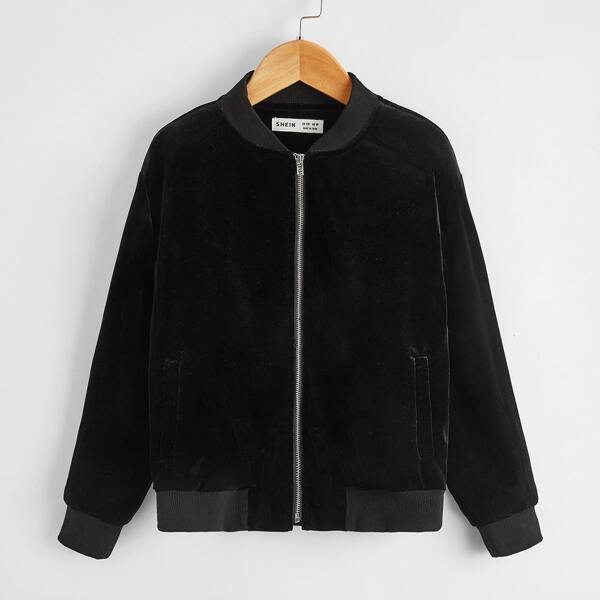 

Boys Zip Up Velvet Bomber Jacket, Black