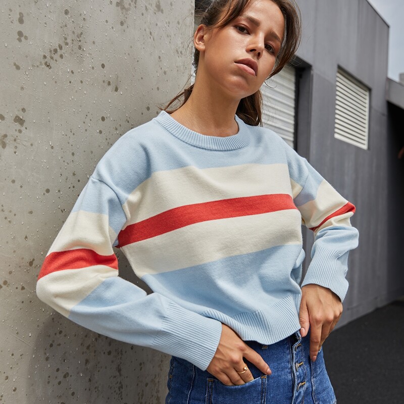 

Contrast Panel Drop Shoulder Sweater, Multicolor