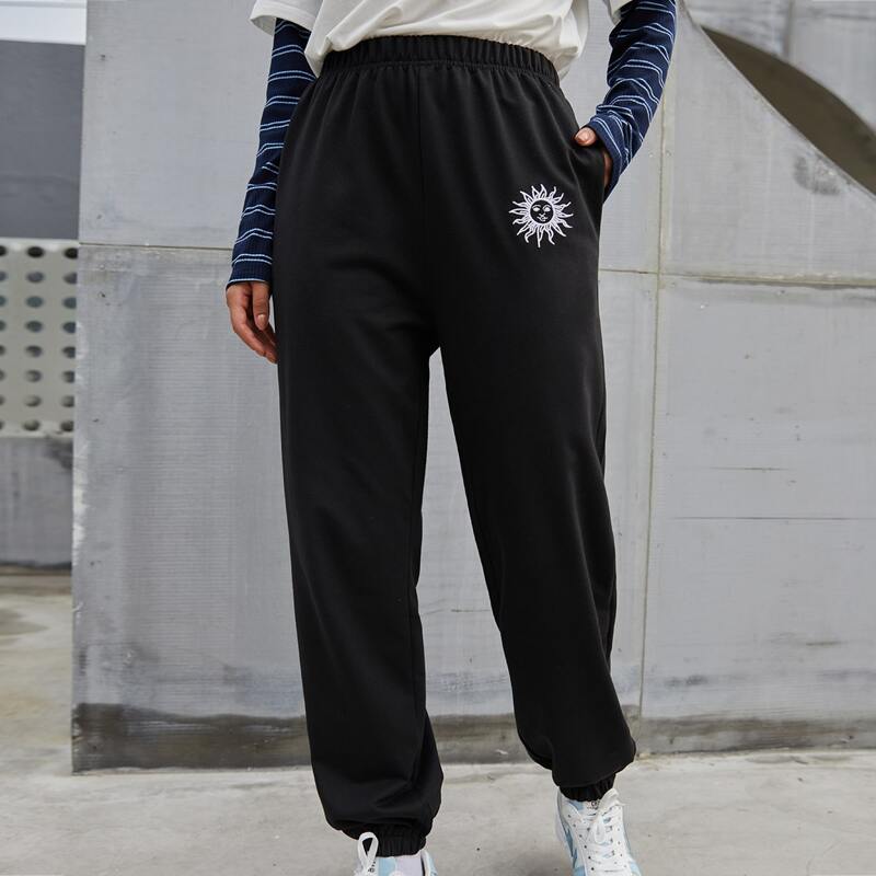 

Sun Embroidery Sweatpants, Black