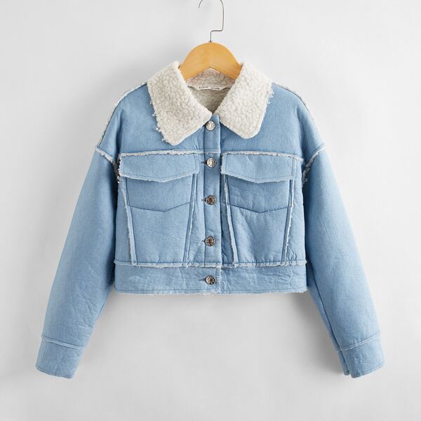 

Girls Drop Shoulder Button Front Jacket, Dusty blue