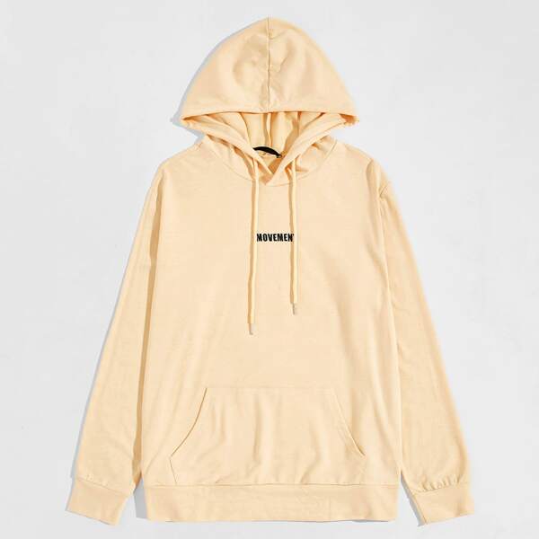 

Men Letter Graphic Drawstring Hoodie, Apricot pastel