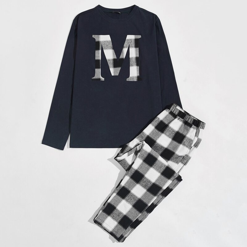 

Guys Letter Graphic Tee & Gingham Pants PJ Set, Multicolor