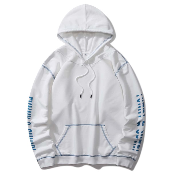 

Men Letter Graphic Contrast Top-stitching Hoodie, White