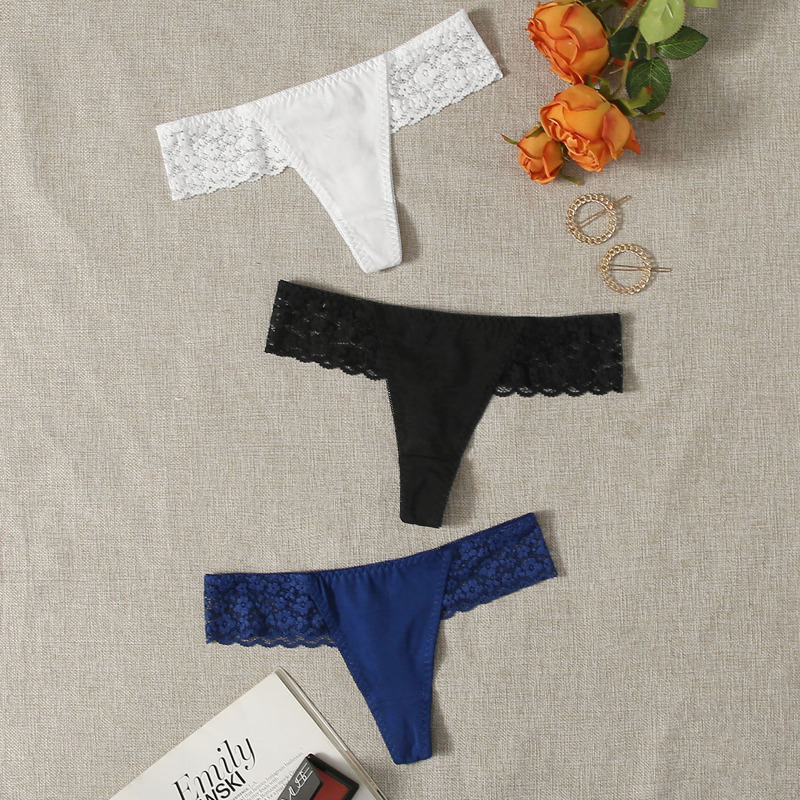

3pack Contrast Lace Thong Set, Multicolor