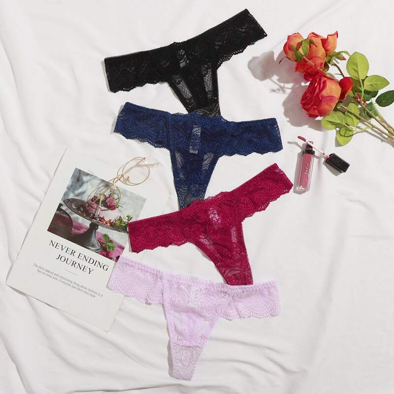 

4pack Floral Lace Thong Set, Multicolor