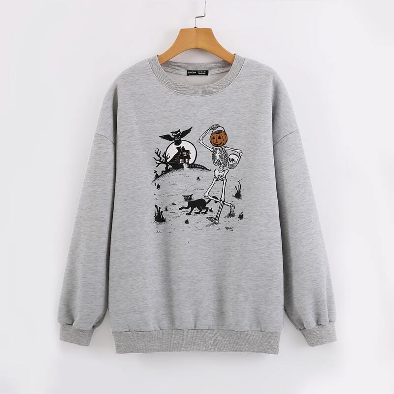 

Halloween Print Drop Shoulder Sweatshirt, Light grey