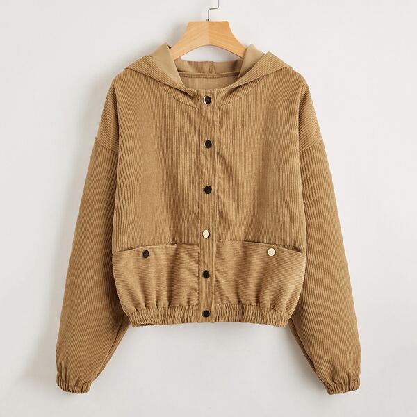 

Corduroy Drop Shoulder Hooded Jacket, Camel