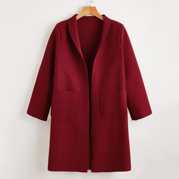 

Shawl Collar Dual Pockets Overcoat, Burgundy