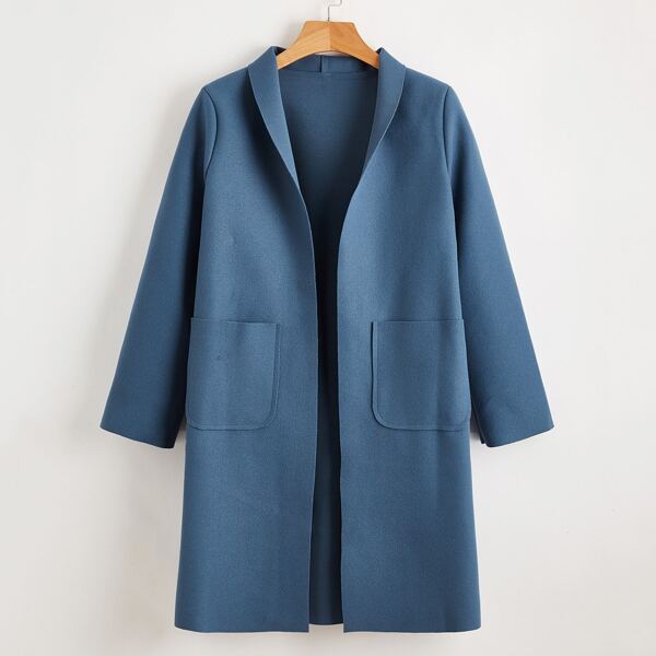 

Shawl Collar Dual Pockets Overcoat, Dusty blue