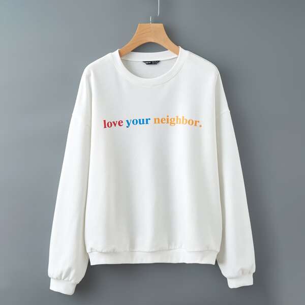 

Slogan Graphic Drop Shoulder Sweatshirt, White