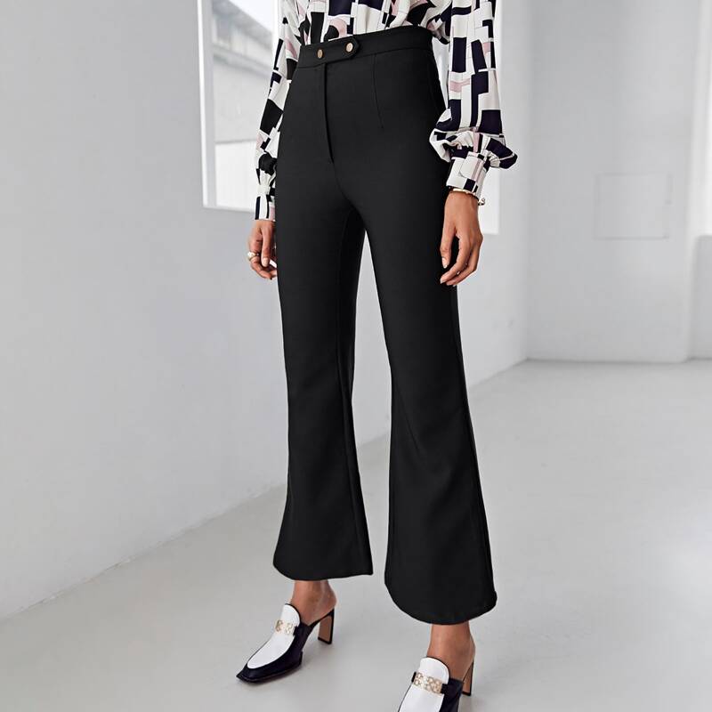 

Zip Fly Flare Leg Pants, Black