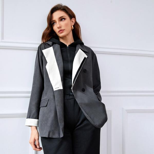 

Double Breasted Colorblock Blazer, Dark grey