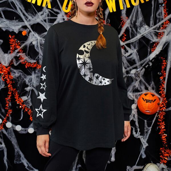 

Plus Moon and Star Print Pullover, Black