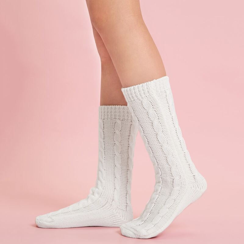

Plain Knitted Knee Socks, White