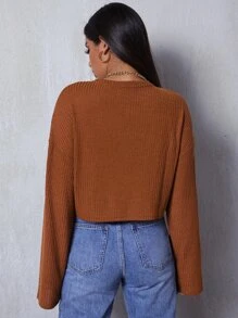 SHEIN Essnce Drop Shoulder Solid Tee - Rust Brown - View 2