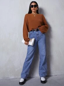 SHEIN Essnce Drop Shoulder Solid Tee - Rust Brown - View 3