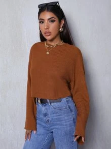 SHEIN Essnce Drop Shoulder Solid Tee - Rust Brown - View 4