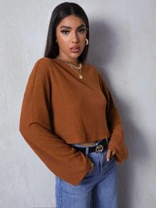SHEIN Essnce Drop Shoulder Solid Tee - Rust Brown - View 5