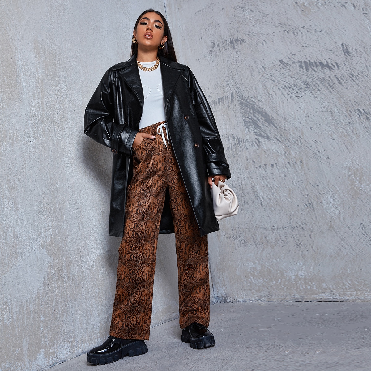 Image of Notch Collar PU Pea Coat