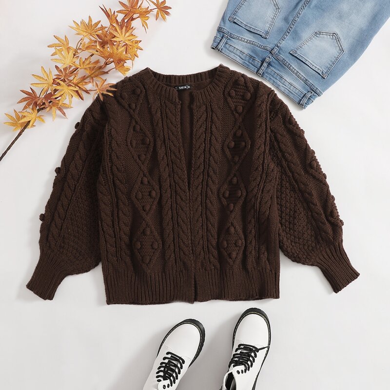 

Open Front Popcorn Knit Cardigan, Chocolate brown
