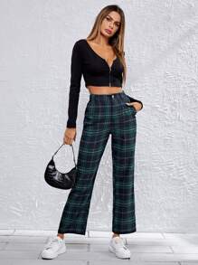 SHEIN Unity 傾斜口袋格紋褲子 - 彩色 - 查看 5