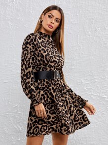 SHEIN Clasi Shirred Panel Leopard Dress Without Belt - Multicolor - View 3