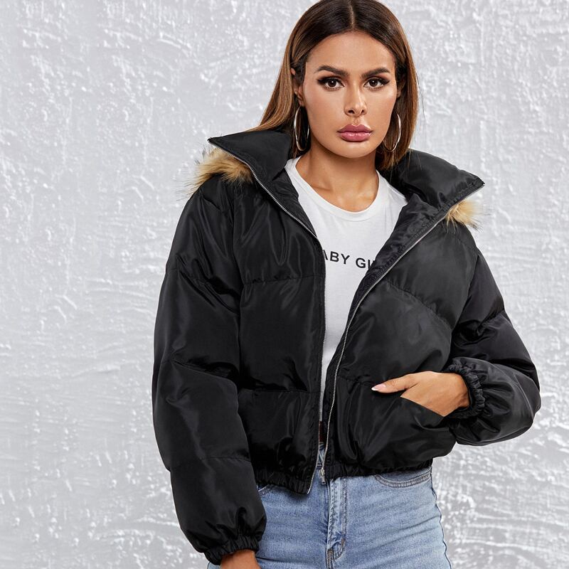 

Zip Up Hooded Puffer Jacket, Black
