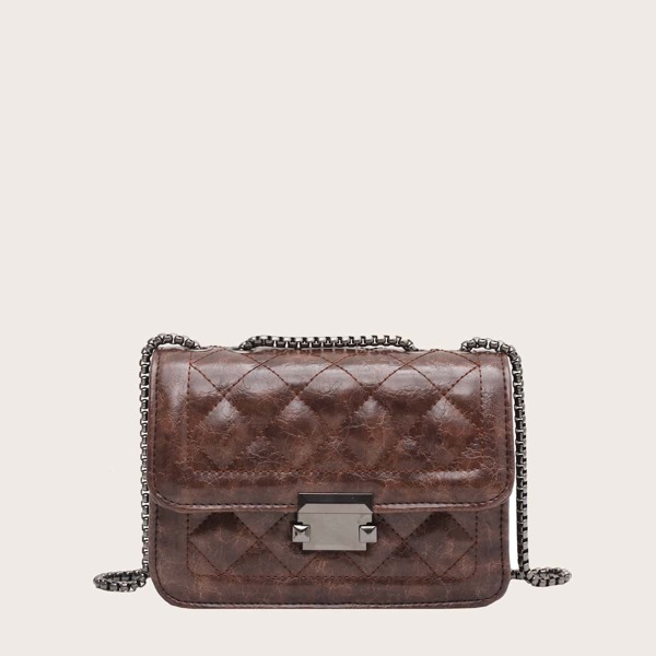 

Quilted Chain Shoulder Bag, Coffee brown