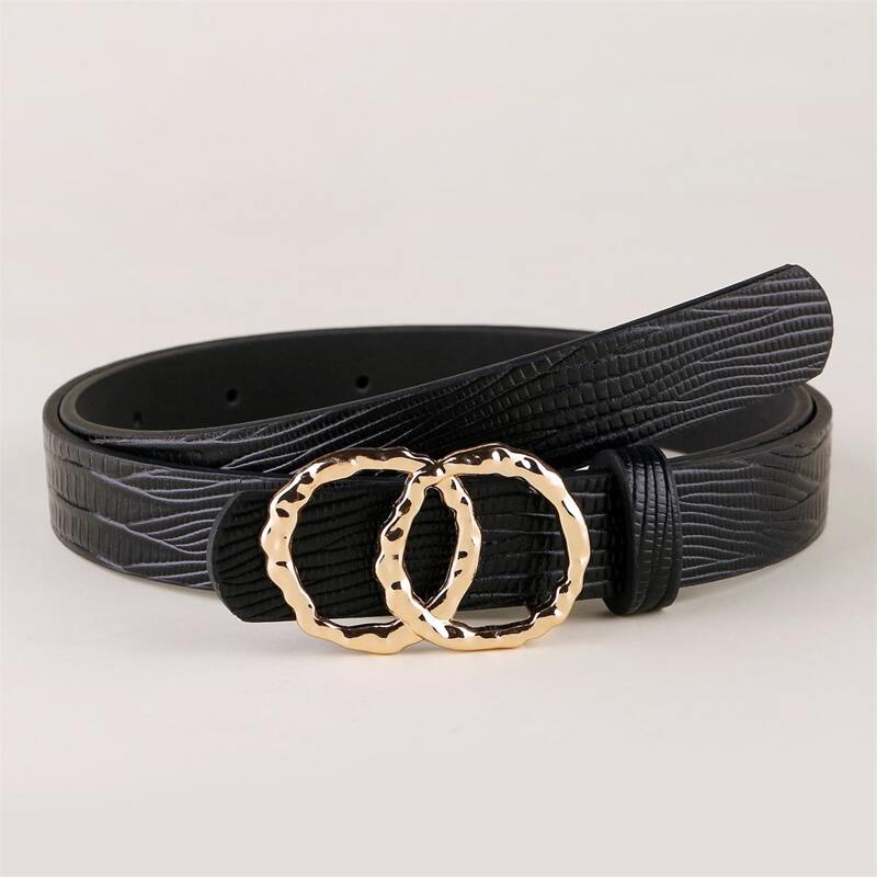 

Croc Embossed Ring Buckle Belt, Black