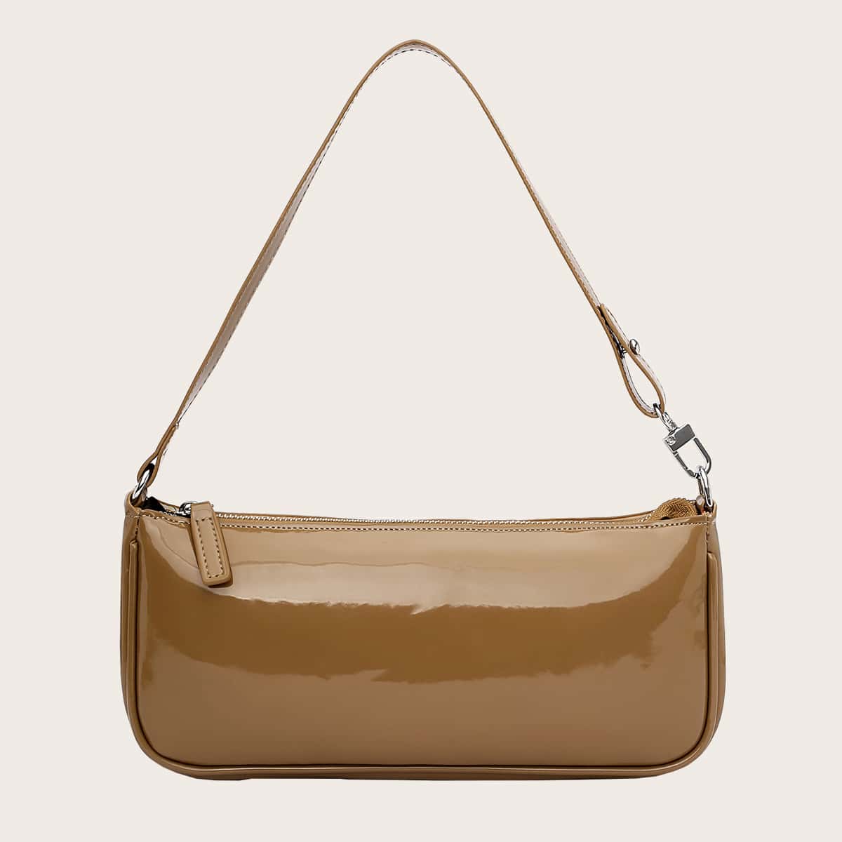 

Patent Leather Baguette Bag, Khaki